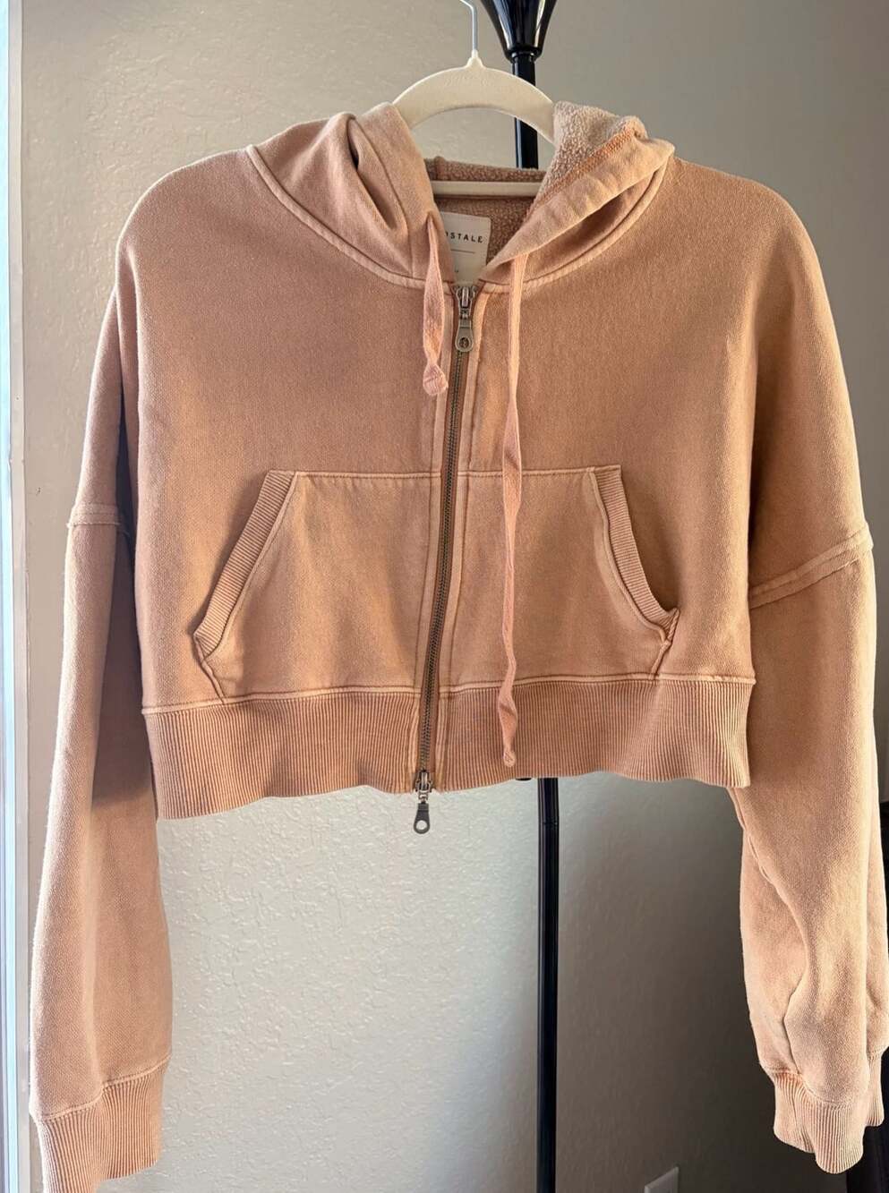 Aeropostale Cropped Zip Up Hoodie Size L Tan
